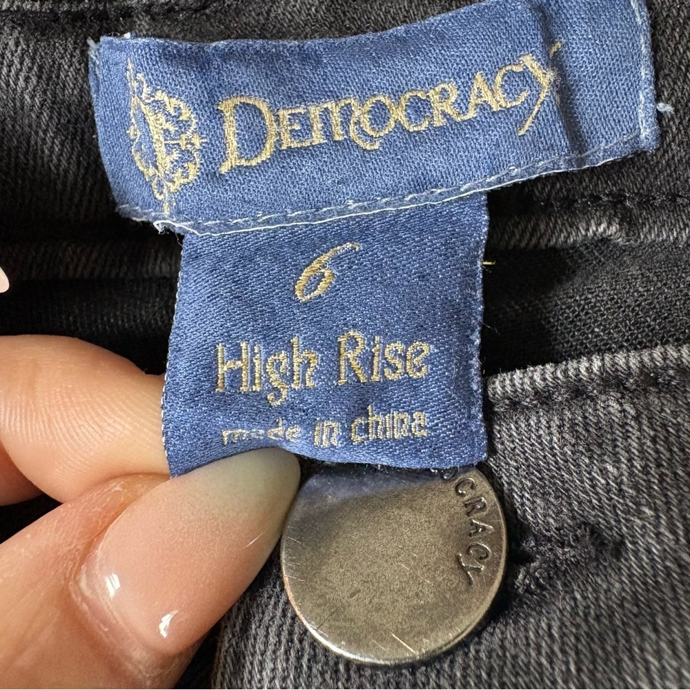 Democracy size 6 Grey High Rise Straight Leg Cropped Black Jeans Tiny Rinestones - Picture 10 of 12